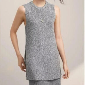 Wilfred Aritzia Palmier Grained Gray Tunic Sleeveless Side Slit Sweater Sz XS